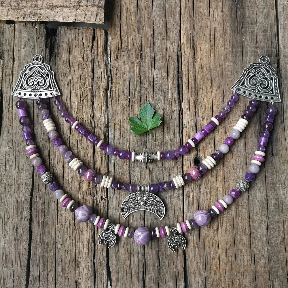 Ethnic Beads Necklace Slavic Viking Moon Brooch - Image 11