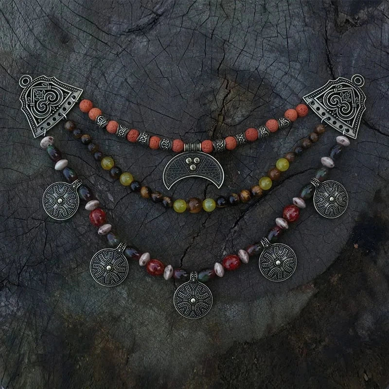 Ethnic Beads Necklace Slavic Viking Moon Brooch - Image 12