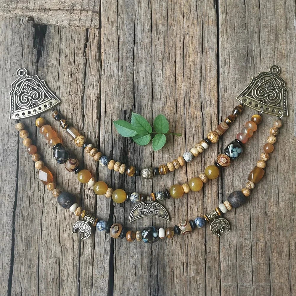 Ethnic Beads Necklace Slavic Viking Moon Brooch - Image 13