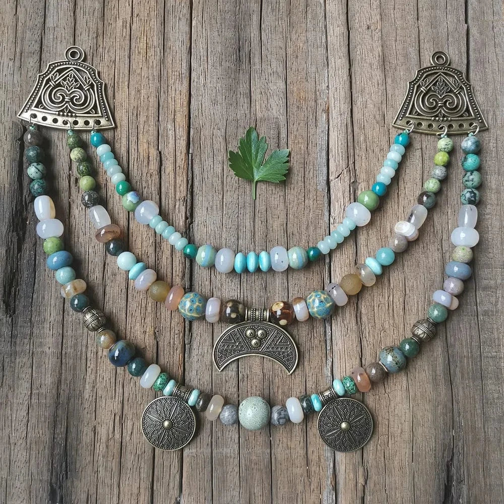 Ethnic Beads Necklace Slavic Viking Moon Brooch - Image 14