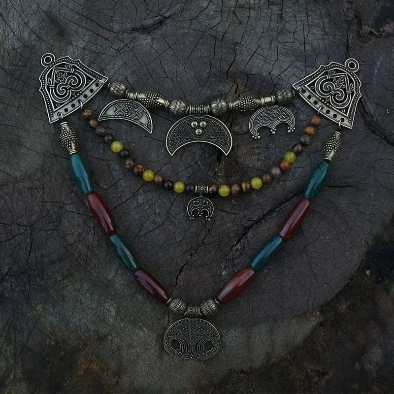 Ethnic Beads Necklace Slavic Viking Moon Brooch - Image 15