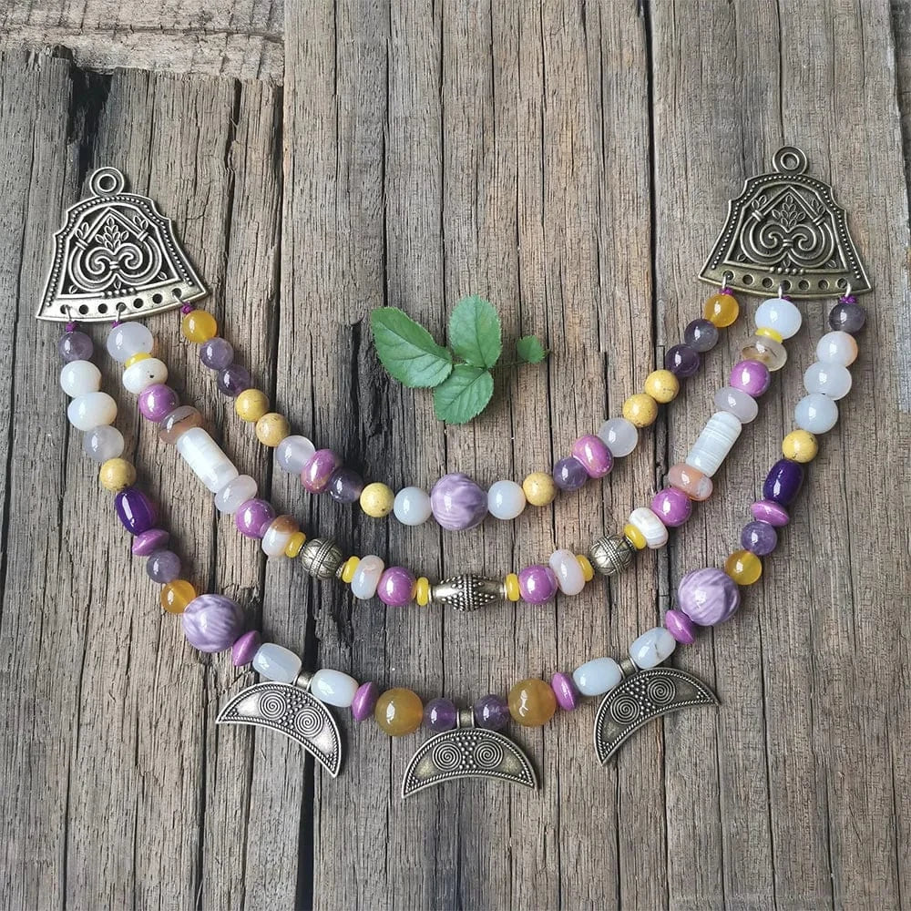 Ethnic Beads Necklace Slavic Viking Moon Brooch - Image 16