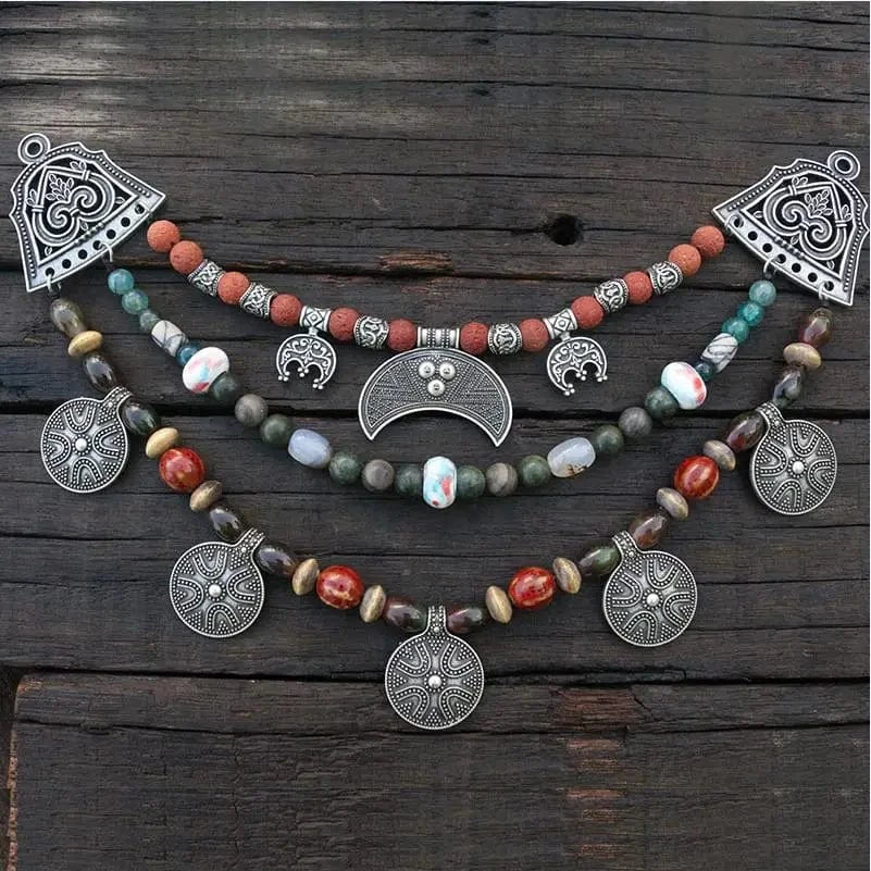 Ethnic Beads Necklace Slavic Viking Moon Brooch - Image 17
