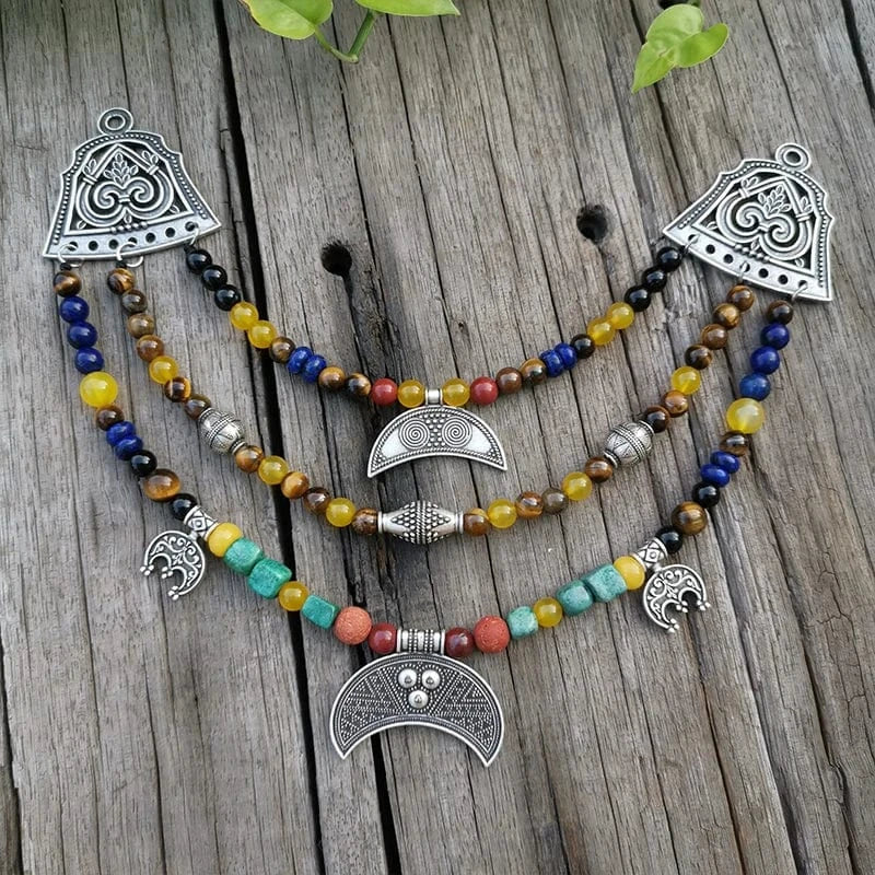 Ethnic Beads Necklace Slavic Viking Moon Brooch - Image 18