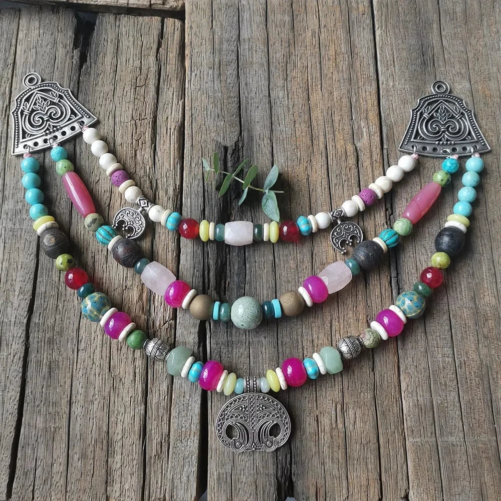 Ethnic Beads Necklace Slavic Viking Moon Brooch - Image 19