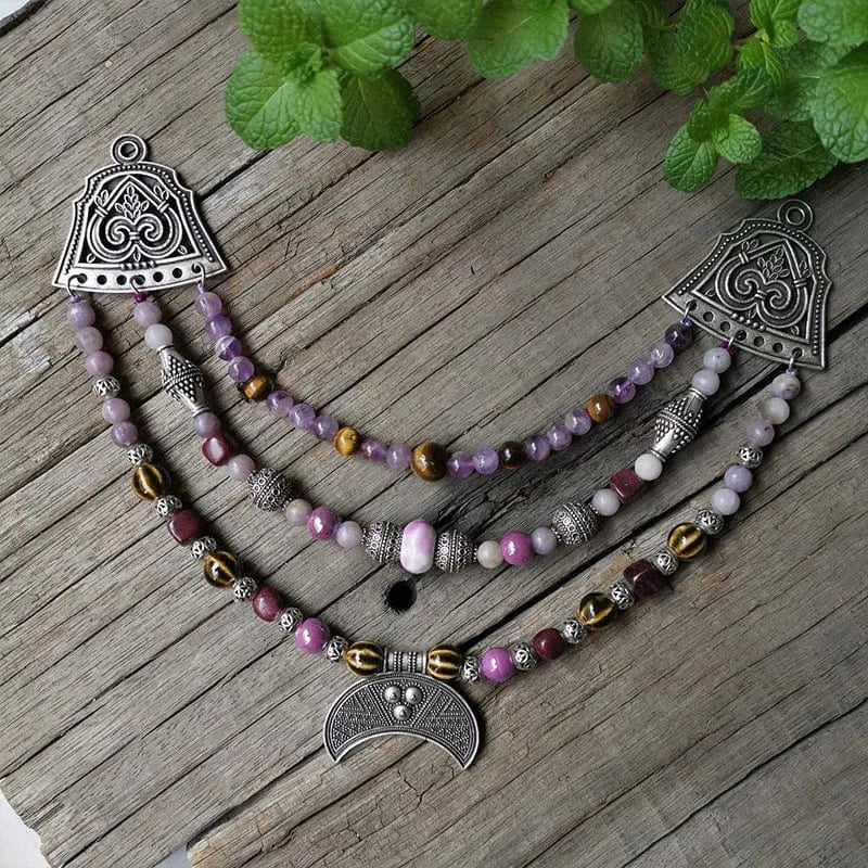 Ethnic Beads Necklace Slavic Viking Moon Brooch - Image 21