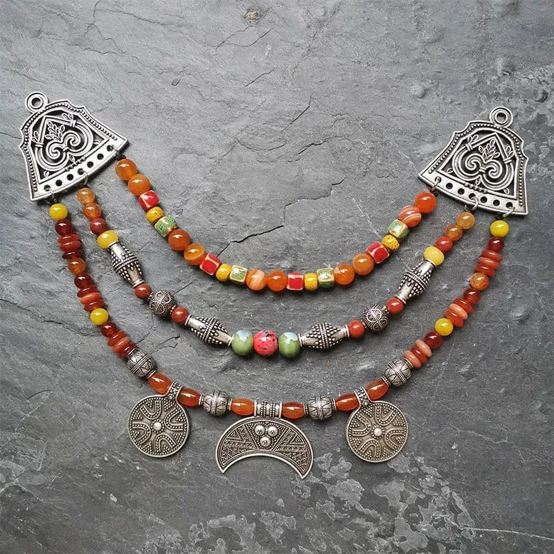 Ethnic Beads Necklace Slavic Viking Moon Brooch - Image 22