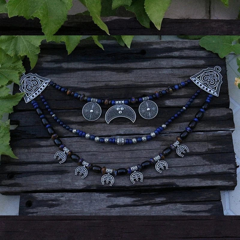 Ethnic Beads Necklace Slavic Viking Moon Brooch - Image 23