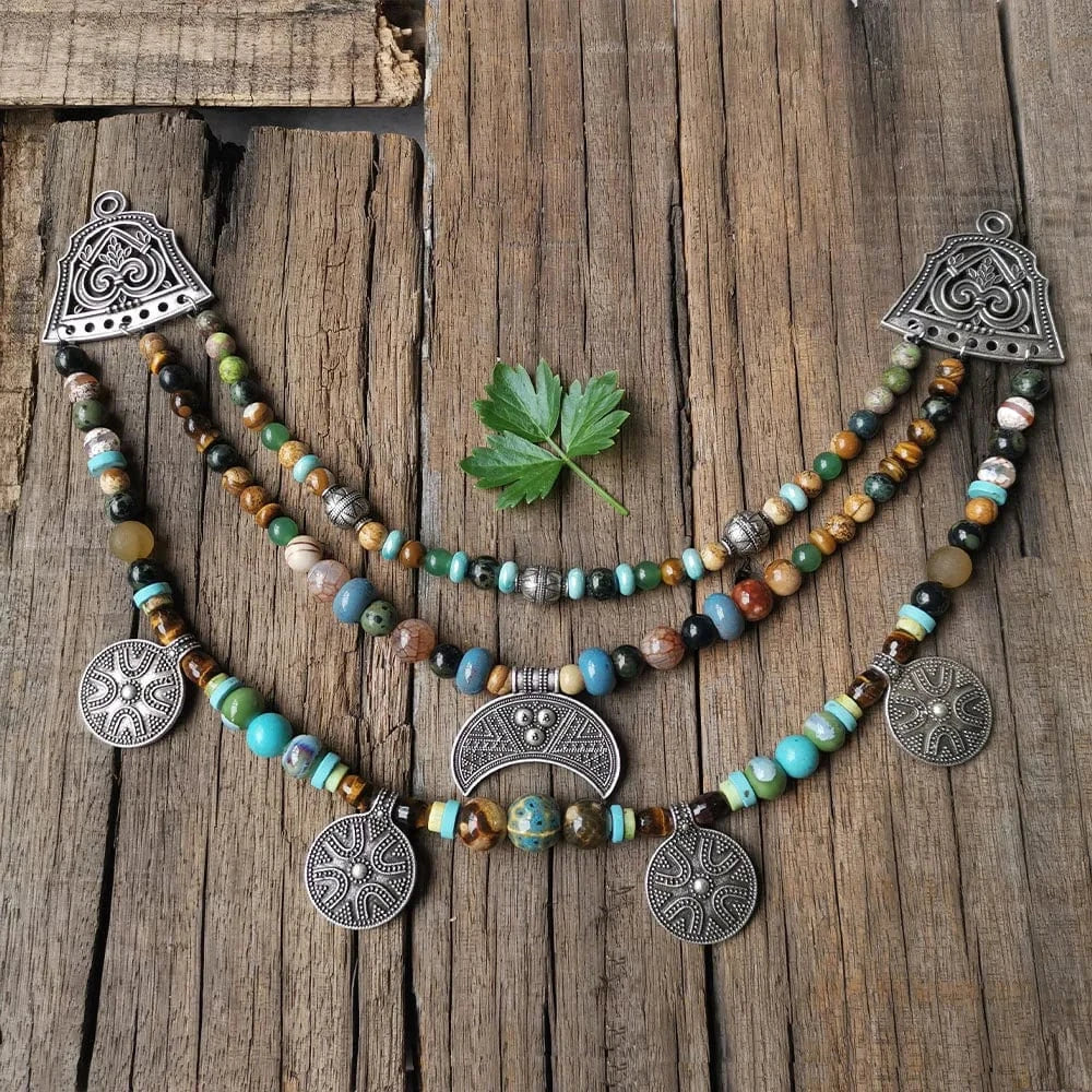 Ethnic Beads Necklace Slavic Viking Moon Brooch - Image 24