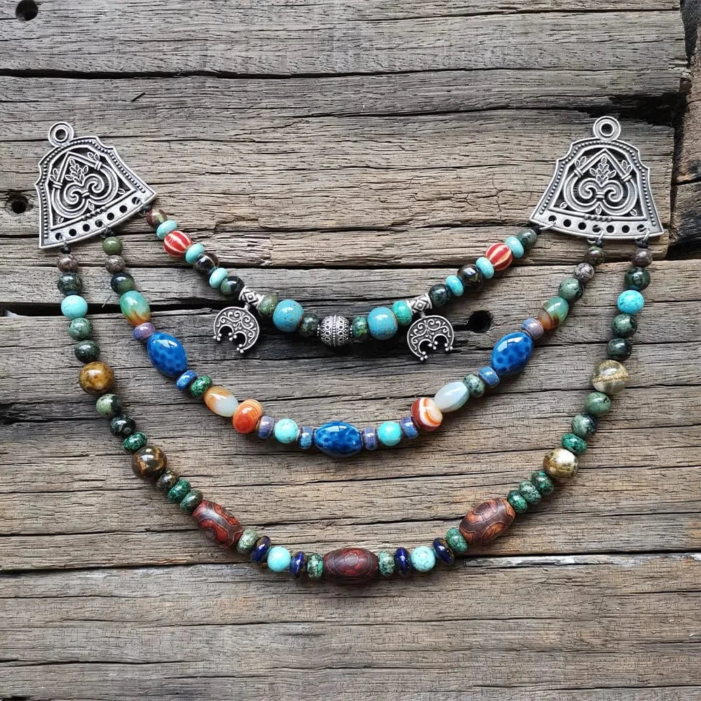 Ethnic Beads Necklace Slavic Viking Moon Brooch - Image 25