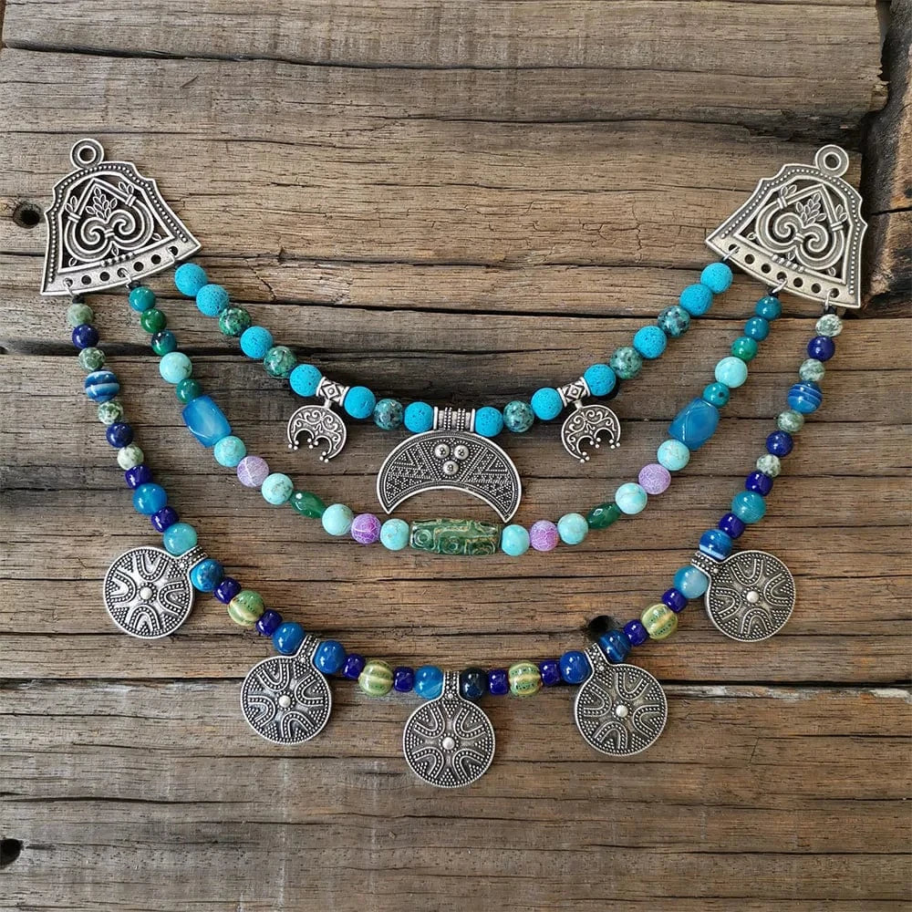 Ethnic Beads Necklace Slavic Viking Moon Brooch - Image 4
