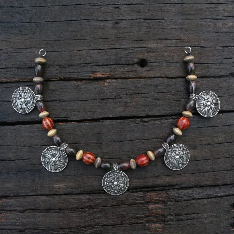 Ethnic Beads Necklace Slavic Viking Moon Brooch - Image 5