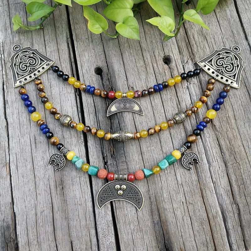Ethnic Beads Necklace Slavic Viking Moon Brooch - Image 6