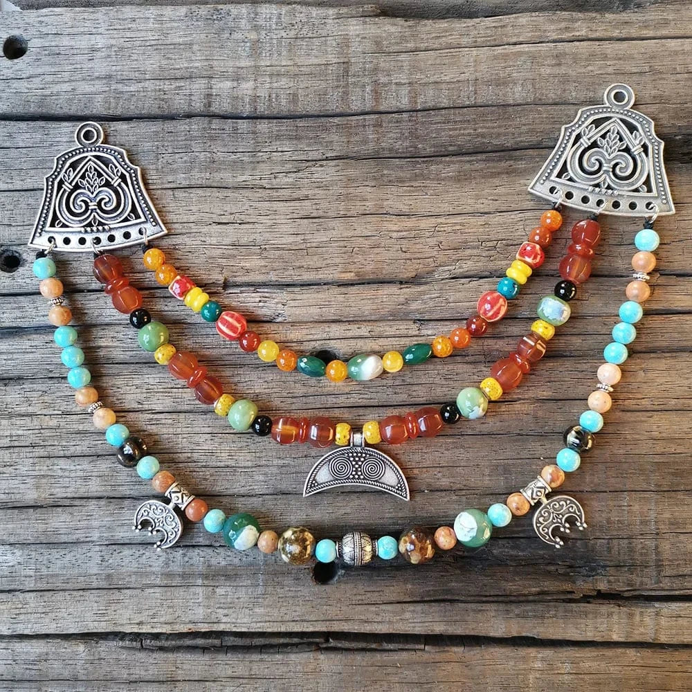 Ethnic Beads Necklace Slavic Viking Moon Brooch - Image 8