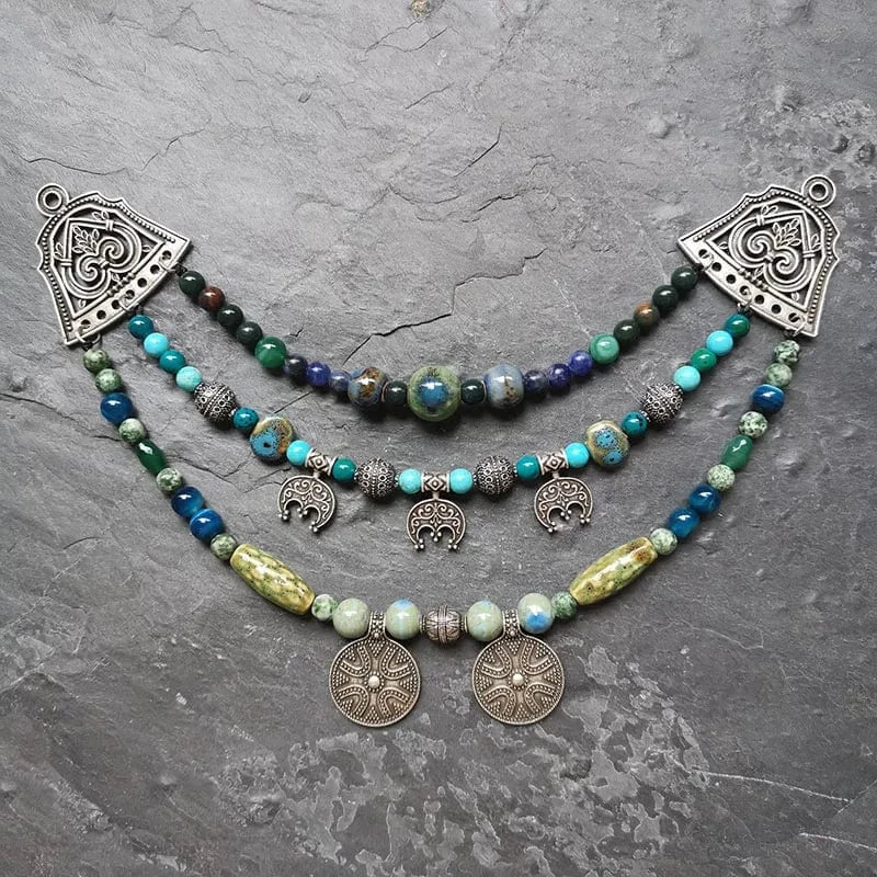 Ethnic Beads Necklace Slavic Viking Moon Brooch - Image 9