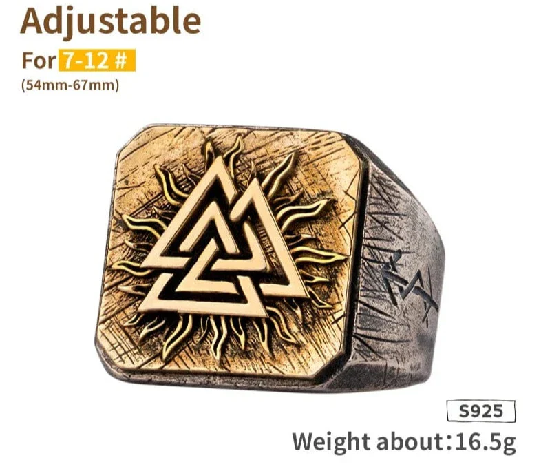 925 Silver Viking Valknut Ring - Image 7