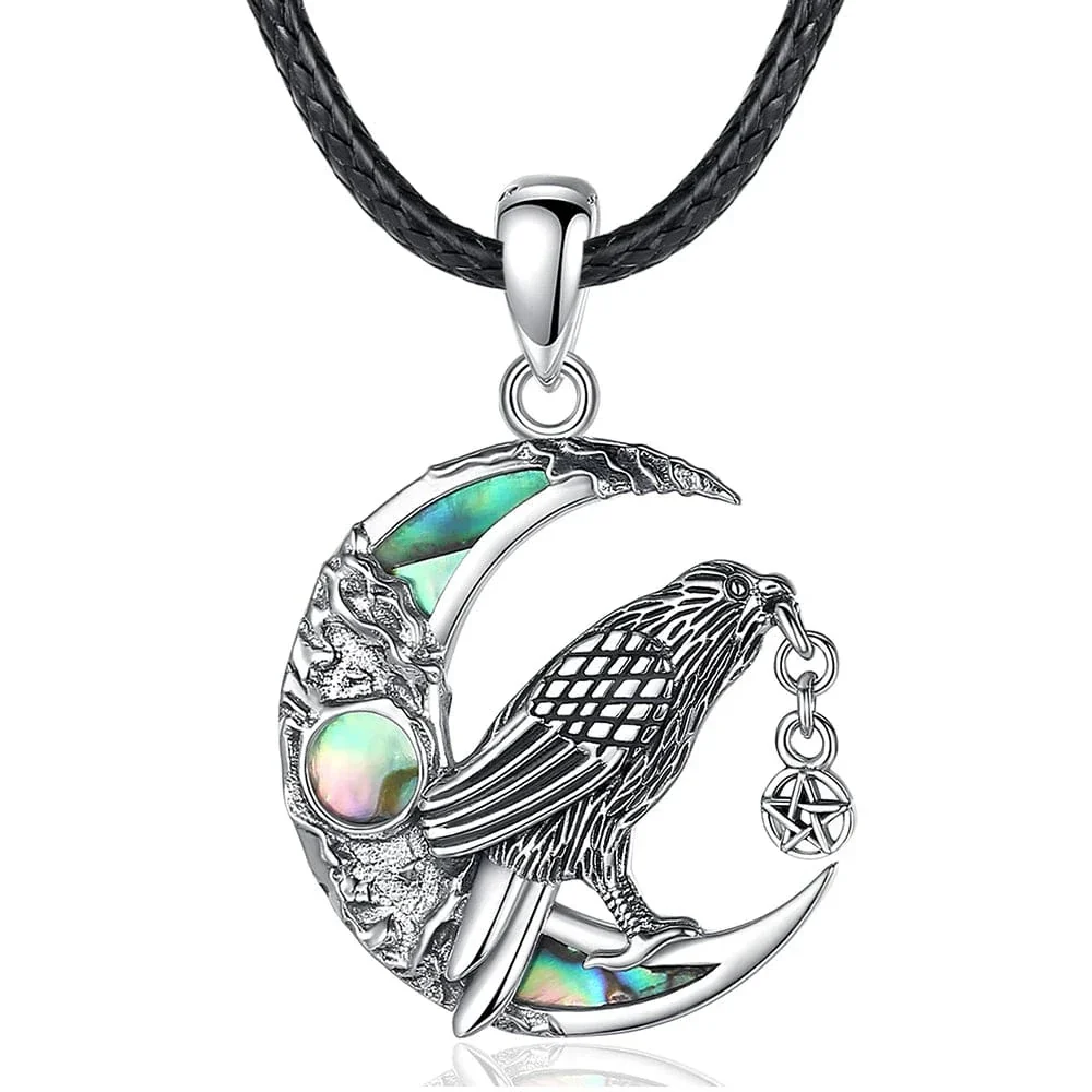 925 Sterling Silver Abalone Shell Raven Moon Necklace - Image 11
