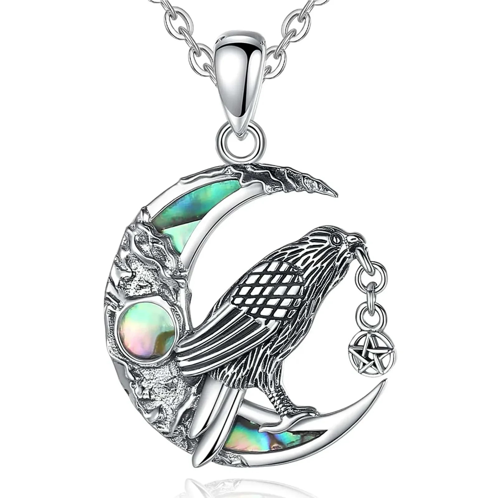 925 Sterling Silver Abalone Shell Raven Moon Necklace - Image 13