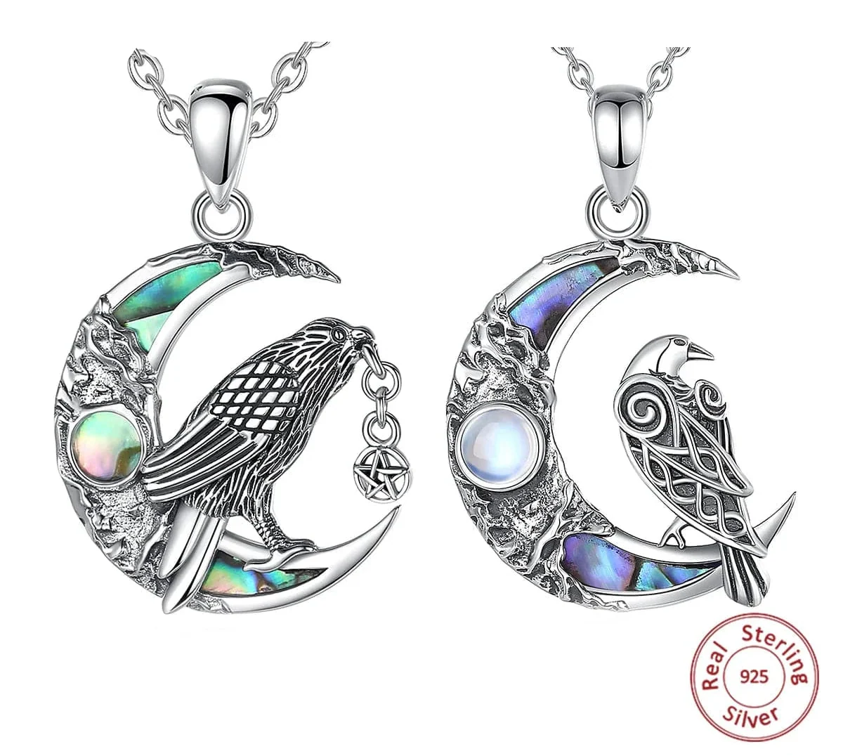 925 Sterling Silver Abalone Shell Raven Moon Necklace - Image 3