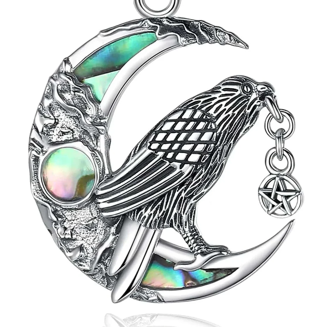 925 Sterling Silver Abalone Shell Raven Moon Necklace - Image 7