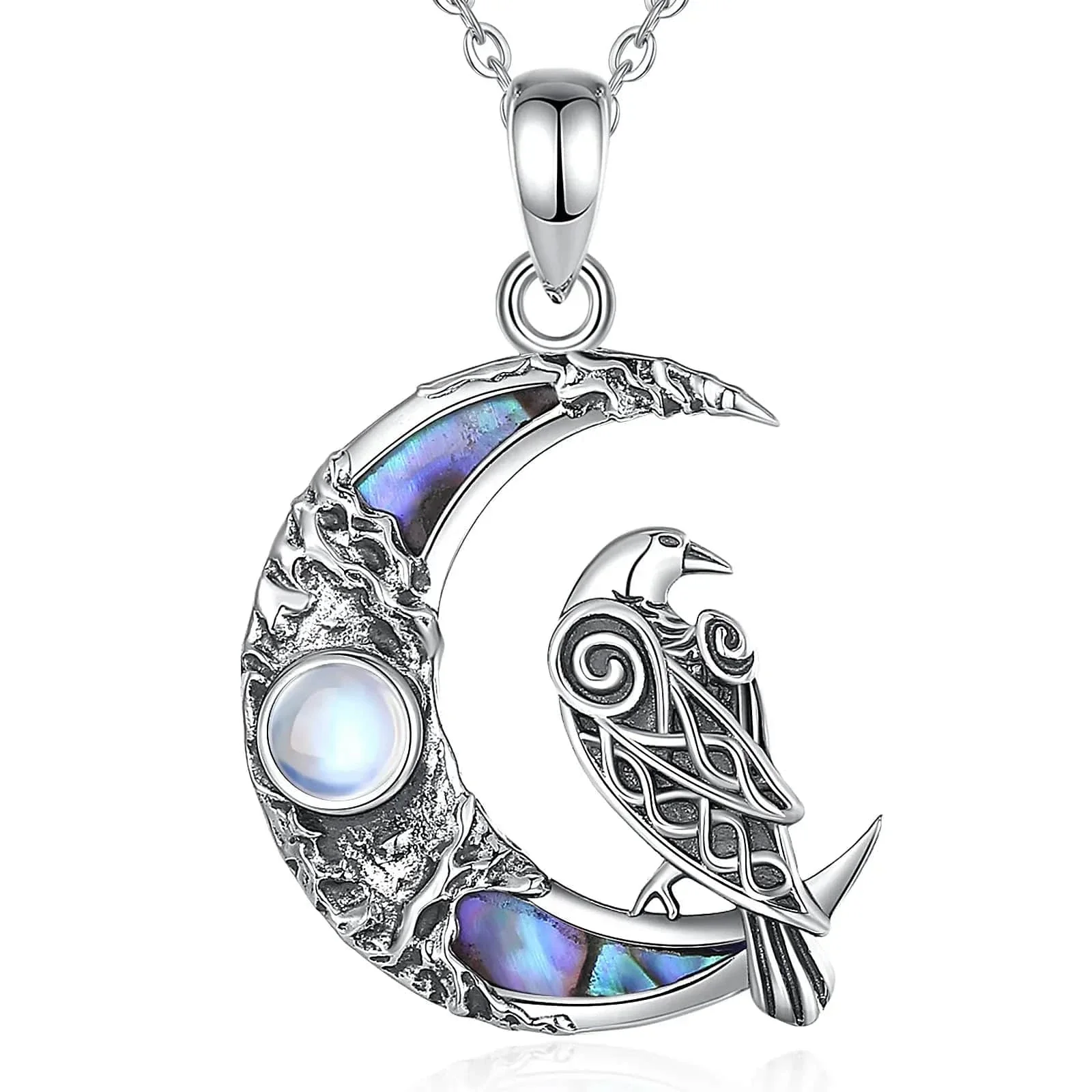 925 Sterling Silver Abalone Shell Raven Moon Necklace - Image 9