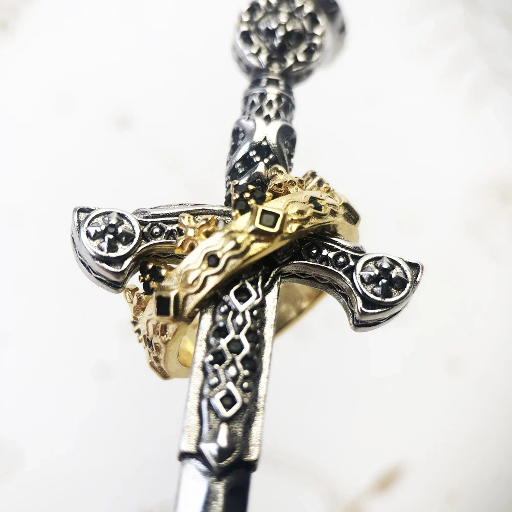 925 Sterling Silver Sword and Crown Pendant Necklace - Image 10