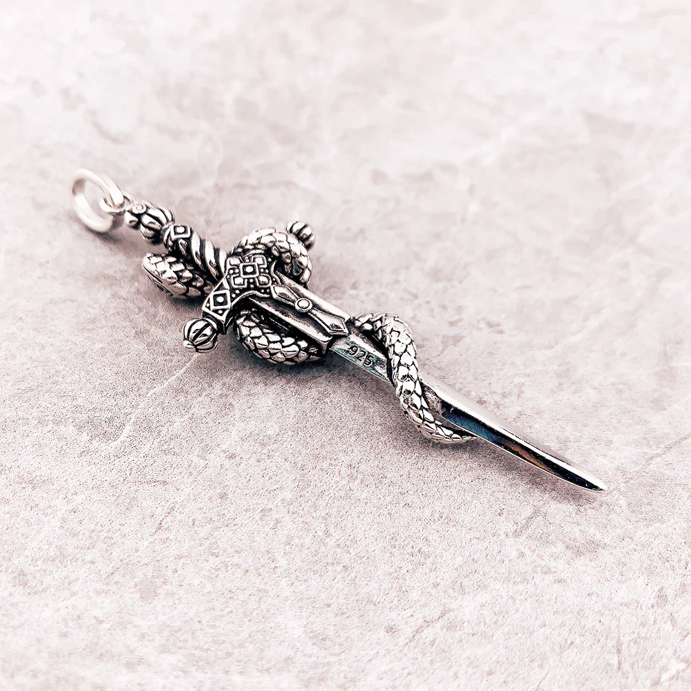 925 Sterling Silver Sword and Crown Pendant Necklace - Image 13