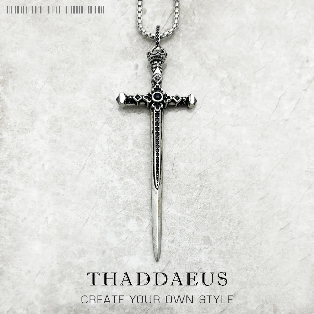 925 Sterling Silver Sword and Crown Pendant Necklace - Image 3