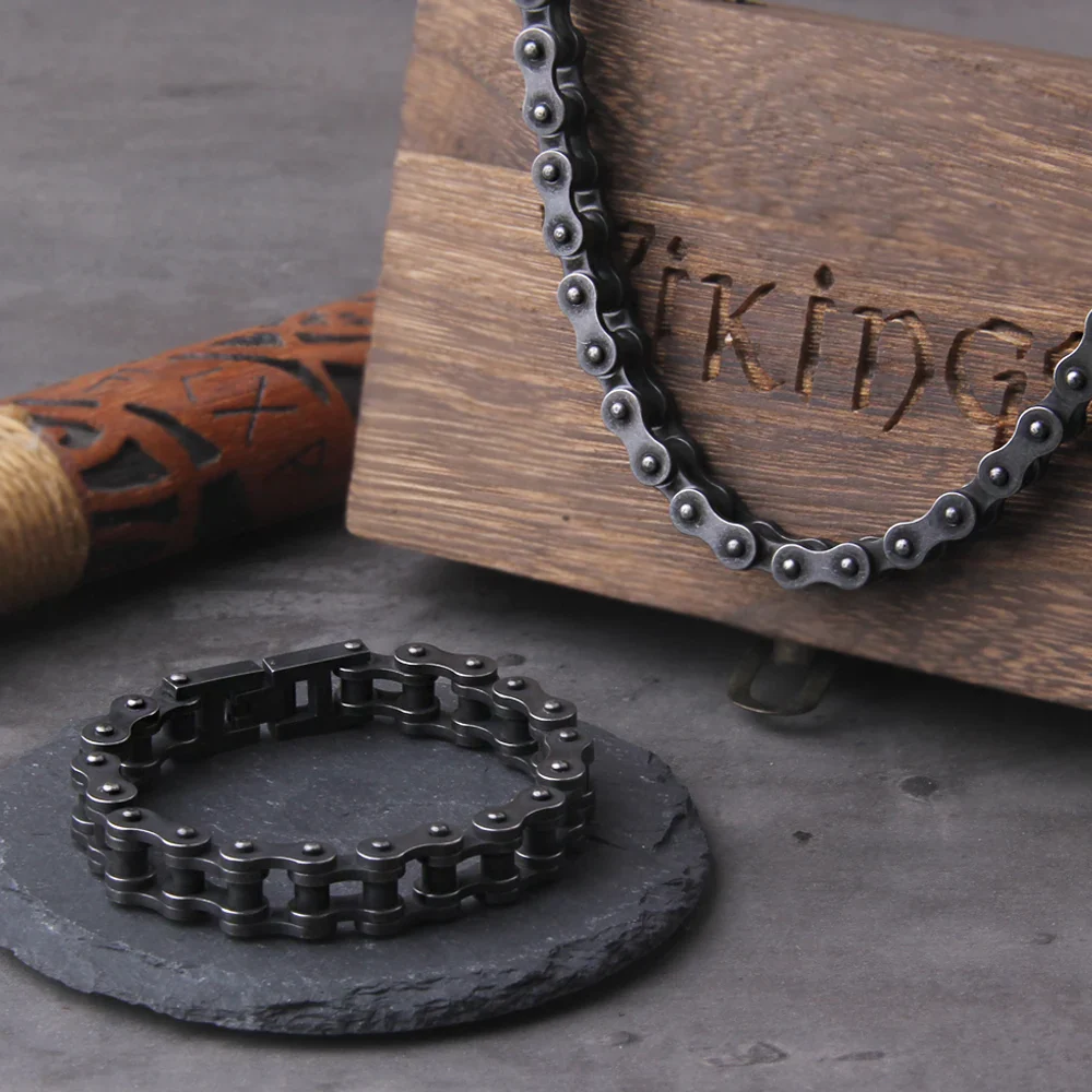 Black Biker Bracelet and Chain set - Image 16