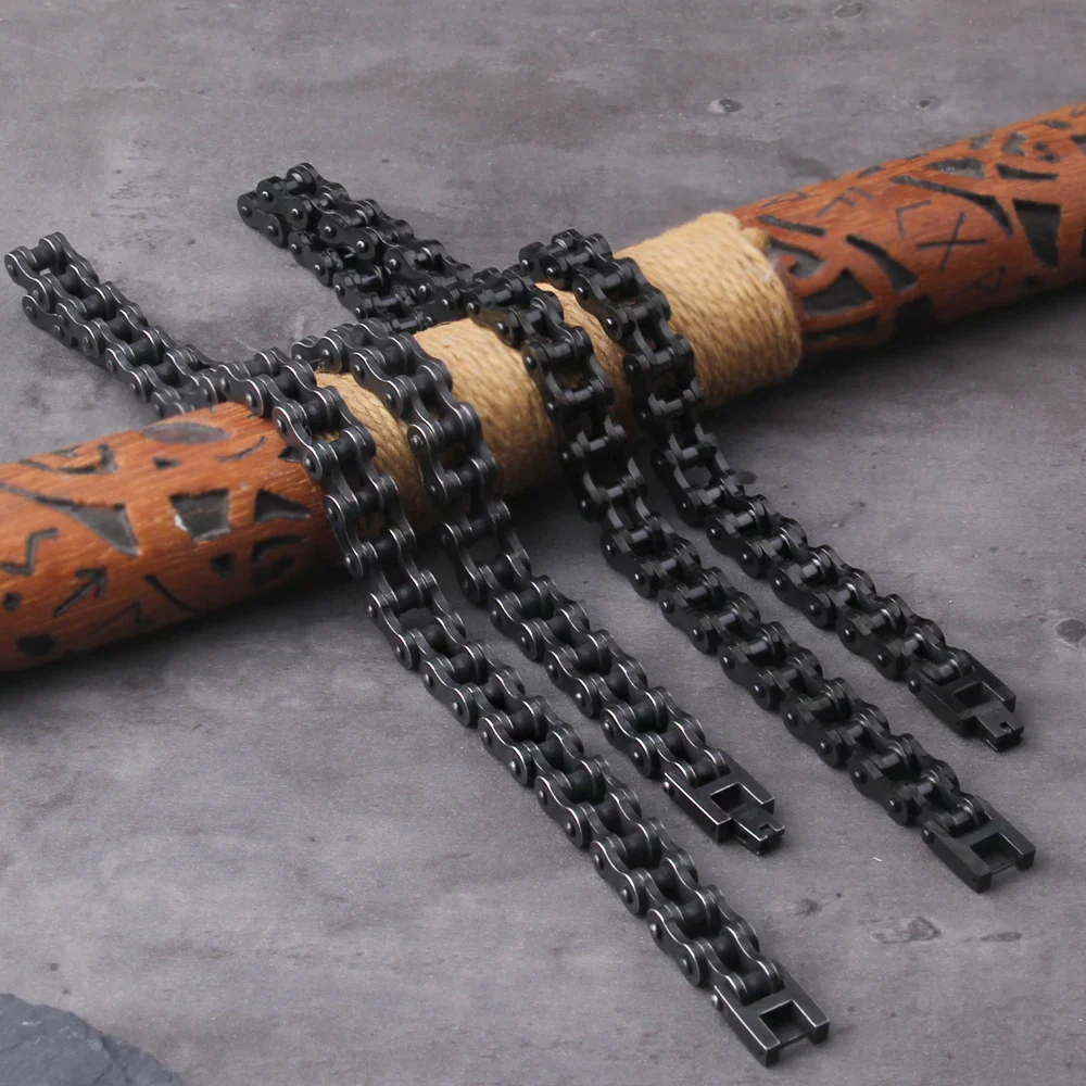 Black Biker Bracelet and Chain set - Image 3