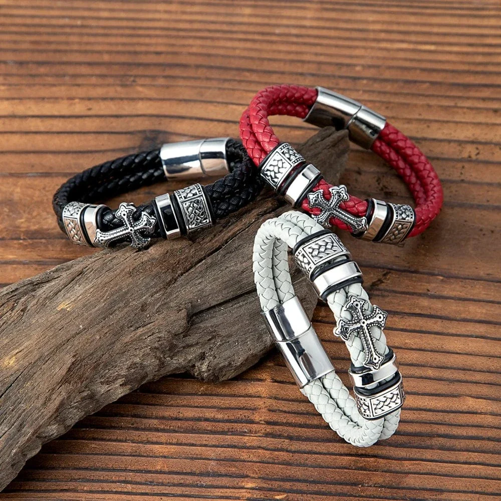 Braided Leather Cross Bracelet - Image 4