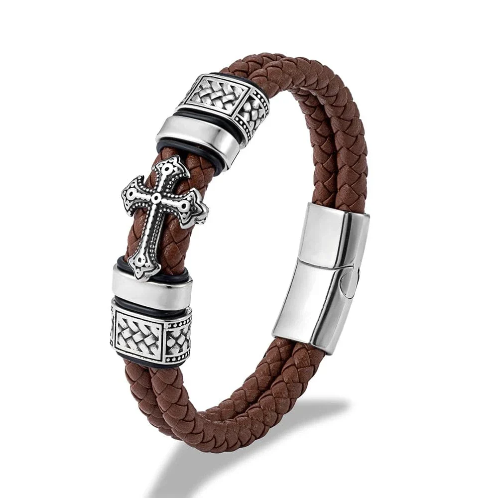 Braided Leather Cross Bracelet - Image 5