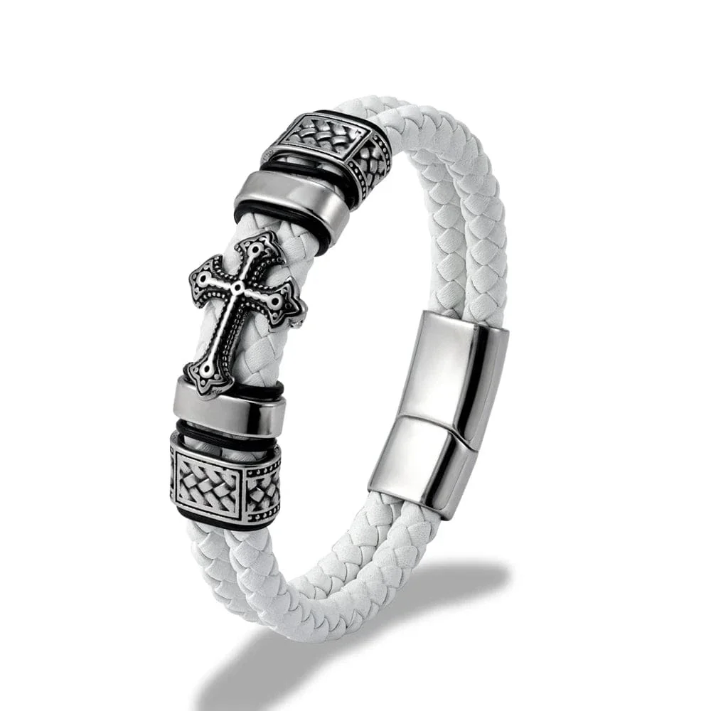 Braided Leather Cross Bracelet - Image 8