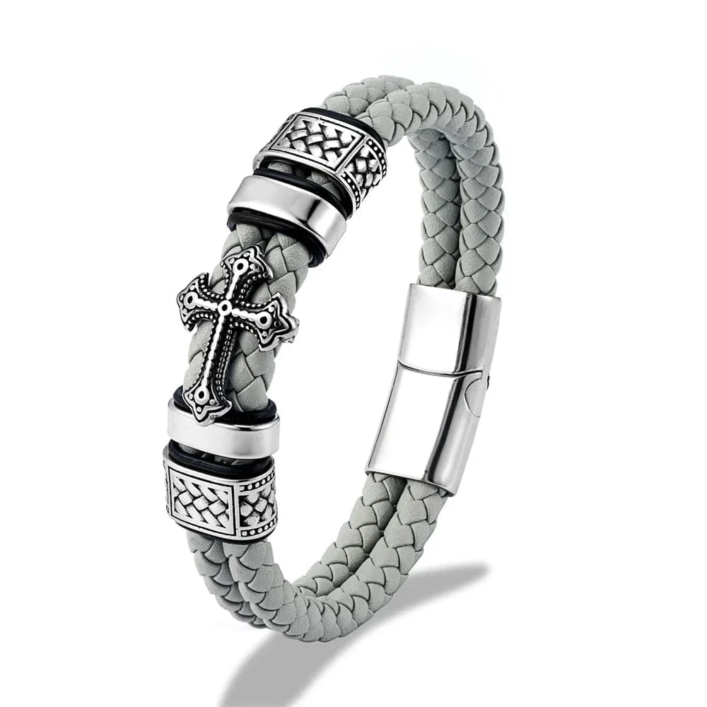 Braided Leather Cross Bracelet - Image 9