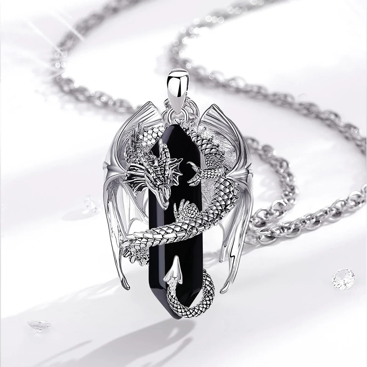 Hexagonal Obsidian Crystal Dragon Pendant - Image 4
