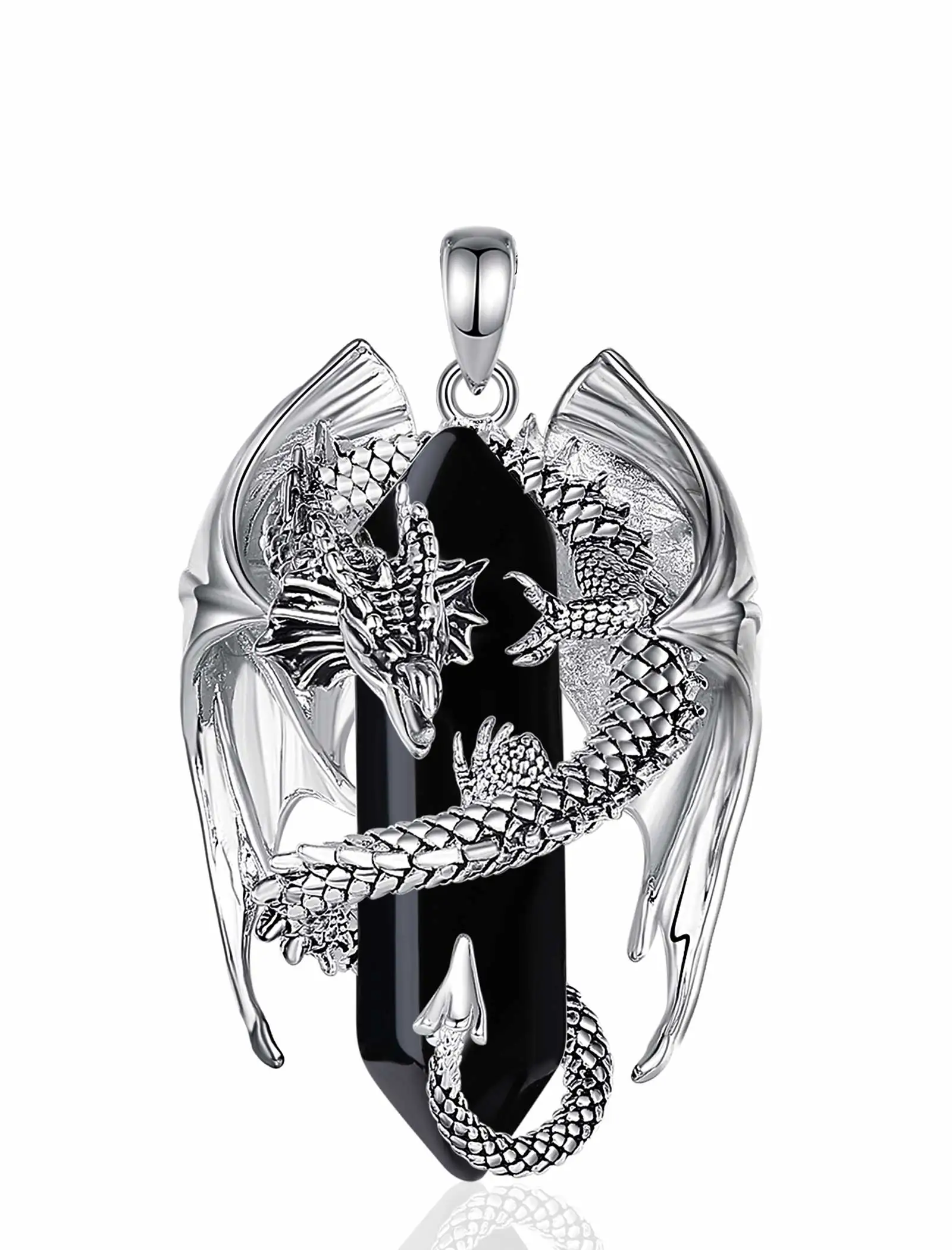 Hexagonal Obsidian Crystal Dragon Pendant - Image 5