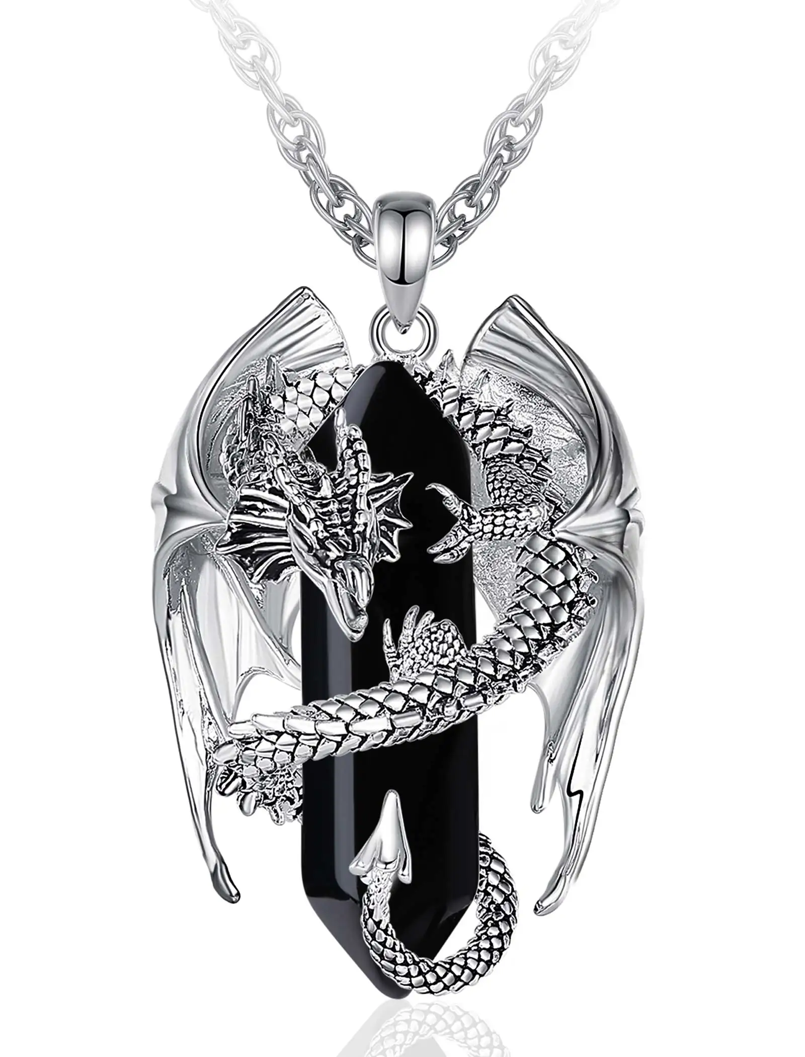 Hexagonal Obsidian Crystal Dragon Pendant - Image 7