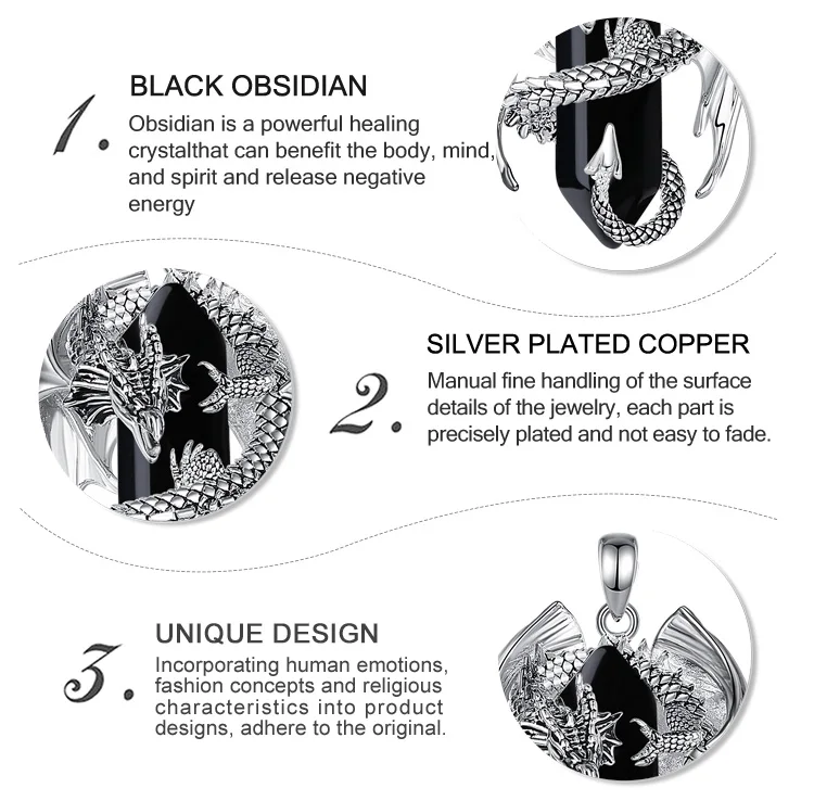 Hexagonal Obsidian Crystal Dragon Pendant - Image 8