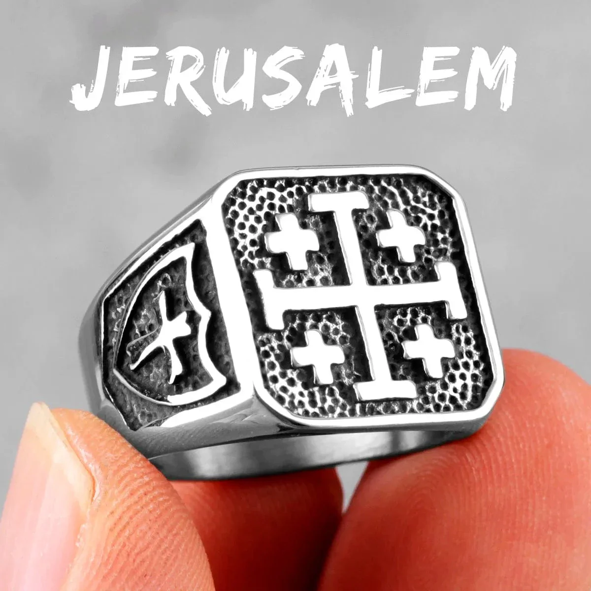 Jerusalem Cross Stainless Steel Ring - Image 3