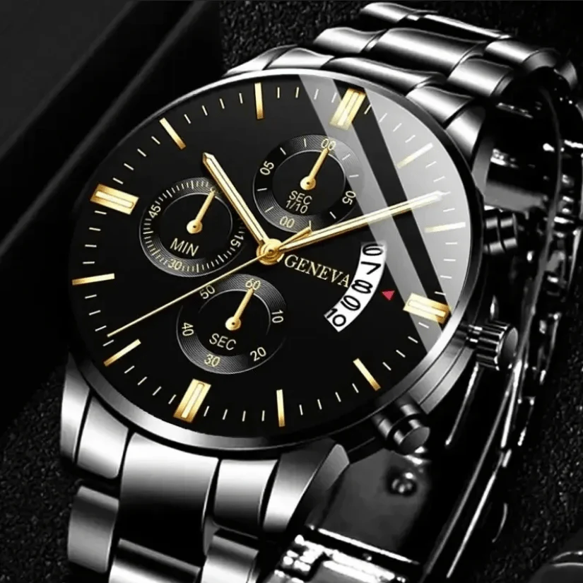 Luxury Calendar Watch and Cuban Chain Bracelet Set - Image 5