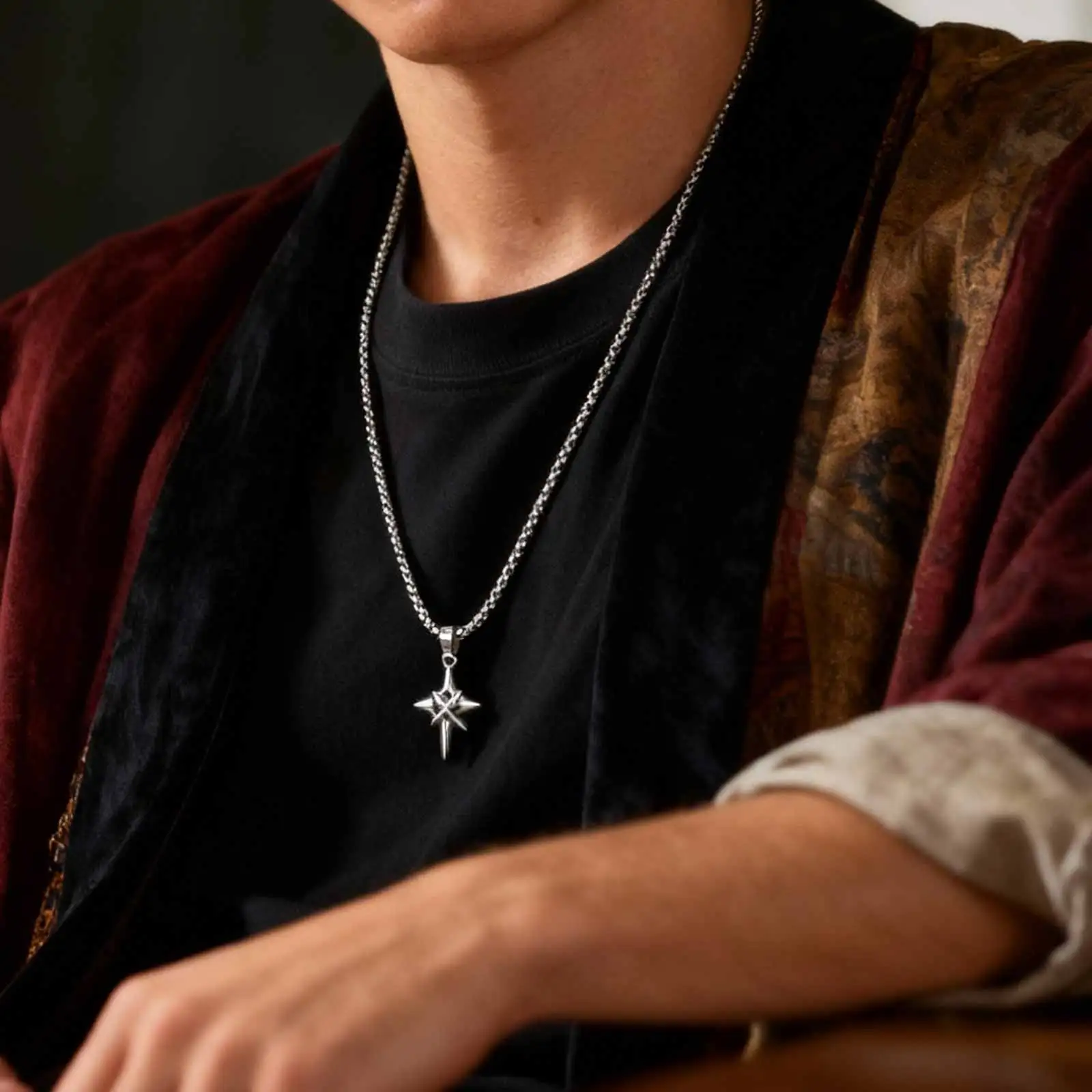 Black Zircon Star Necklace Dark Warrior Pendant - Image 3