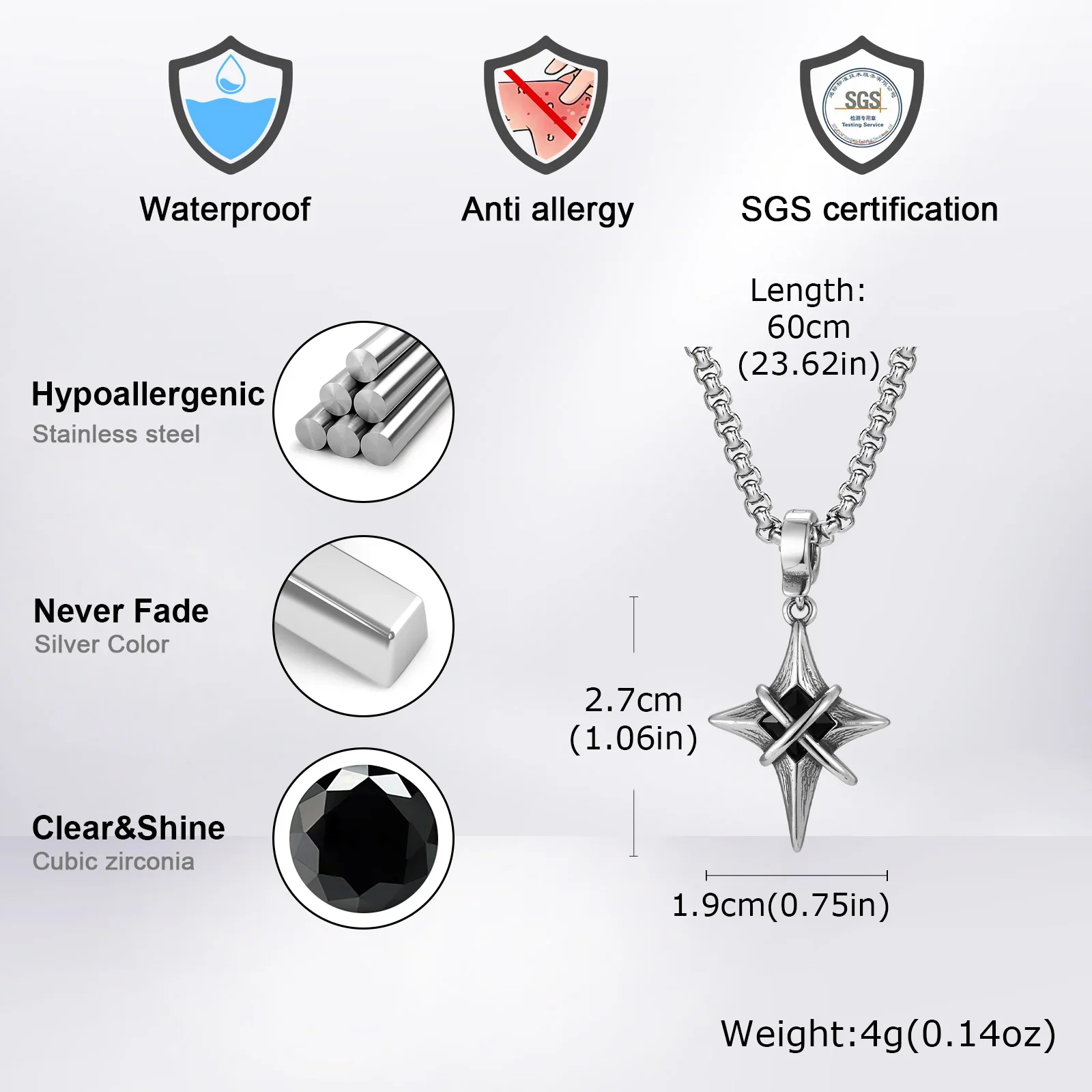 Black Zircon Star Necklace Dark Warrior Pendant - Image 6