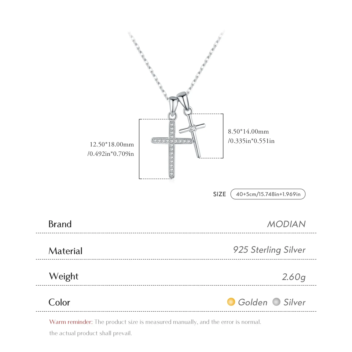 Double Cross Pendant Necklace 925 Sterling Silver Zircon - Image 8