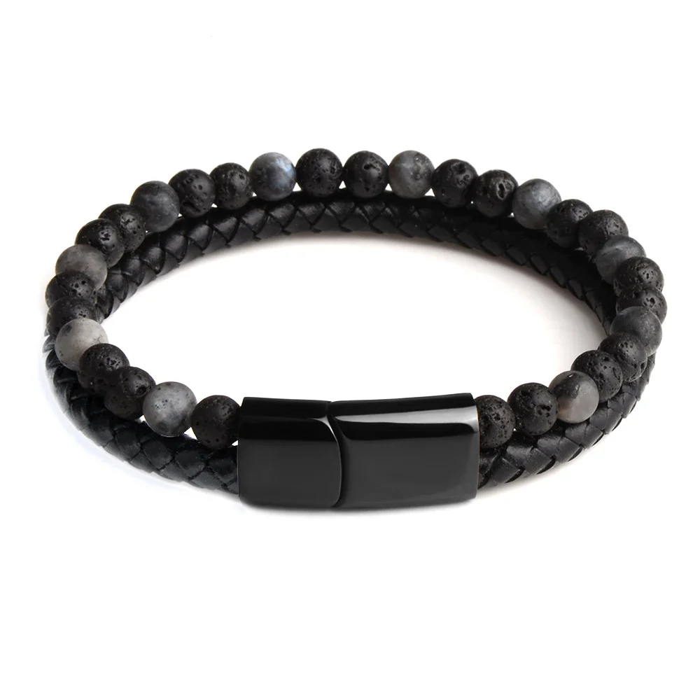 Natural Stone Leather Beaded Bracelet - Image 20