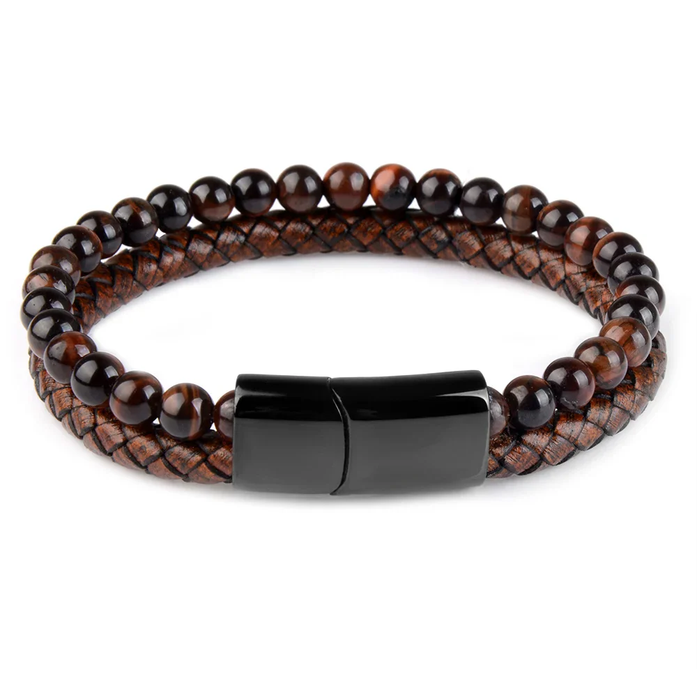 Natural Stone Leather Beaded Bracelet - Image 21