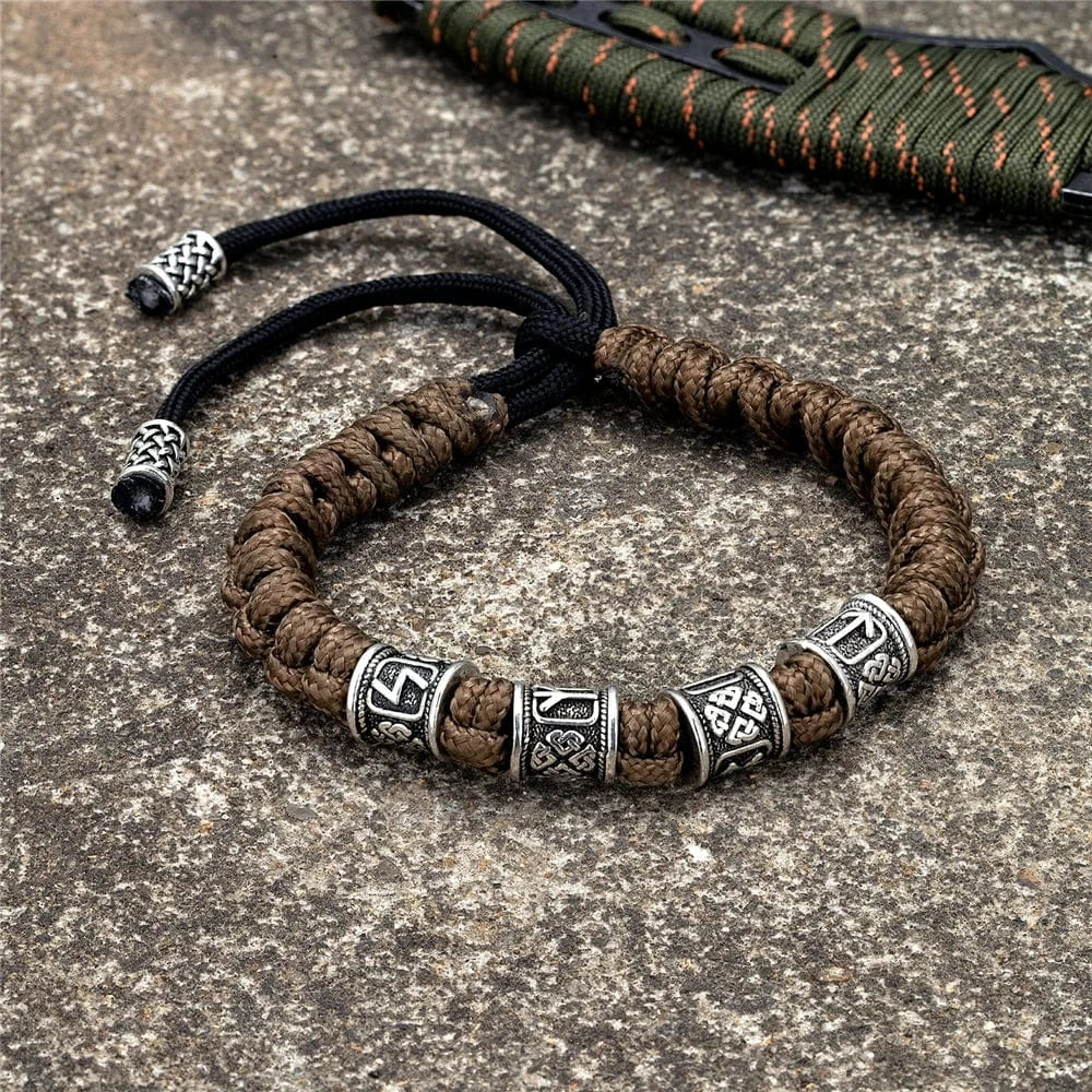 Norse Runes Beads Bracelet Braided Survival Paracord Wristband - Image 3