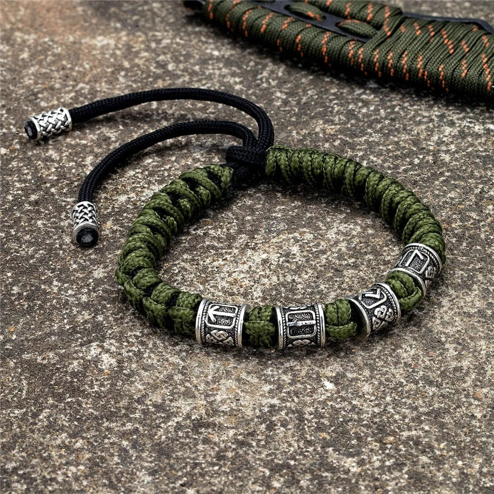Norse Runes Beads Bracelet Braided Survival Paracord Wristband - Image 6