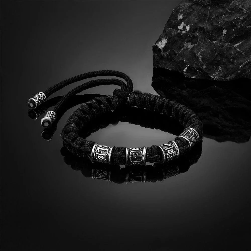 Norse Runes Beads Bracelet Braided Survival Paracord Wristband - Image 7