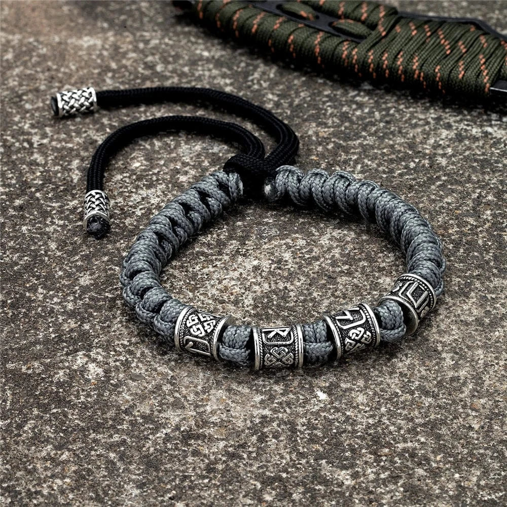 Norse Runes Beads Bracelet Braided Survival Paracord Wristband - Image 8