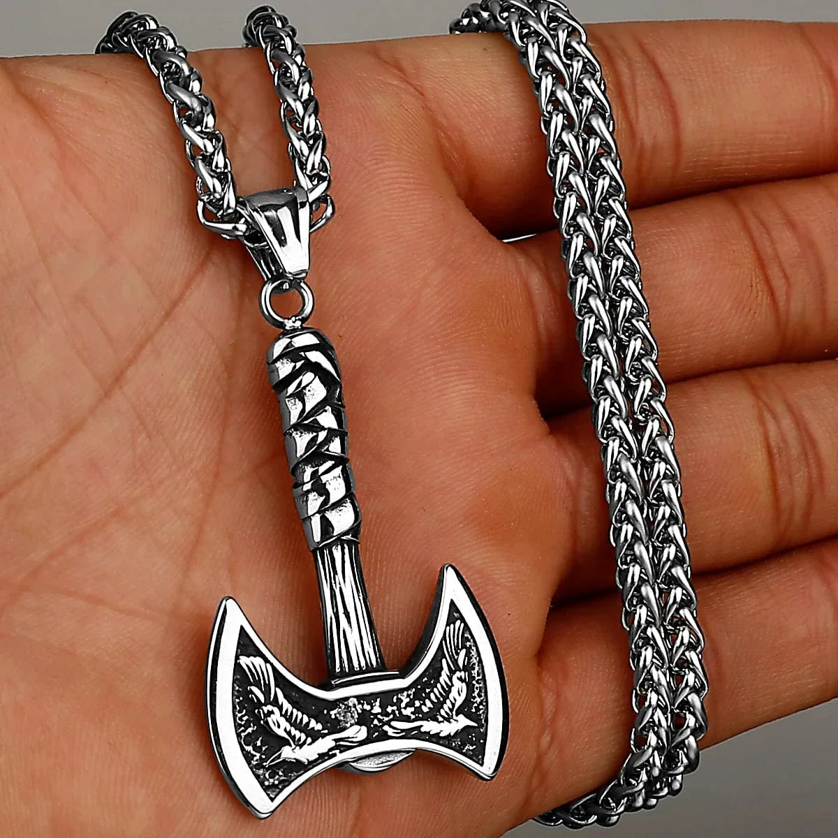 Odin Ravens Double Axe Necklace - Image 4